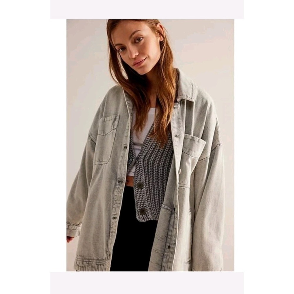 Free People Madison City Denim Jacket XL Frosted Earth Oversized Cotton Boho NWT